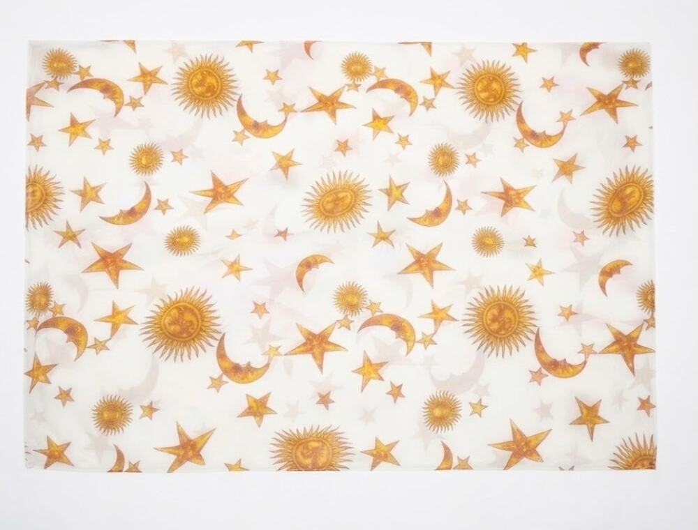 Lightweight Celestial Print Sheer Scarf  Whimsigoth 90's pattern Sun Moon Stars